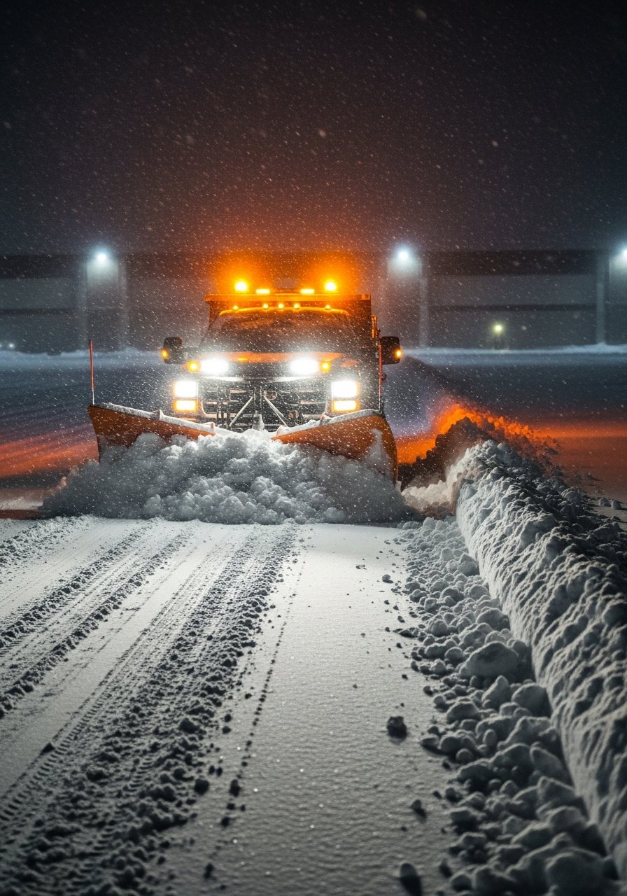 Night snow plowing in Southeast Michigan