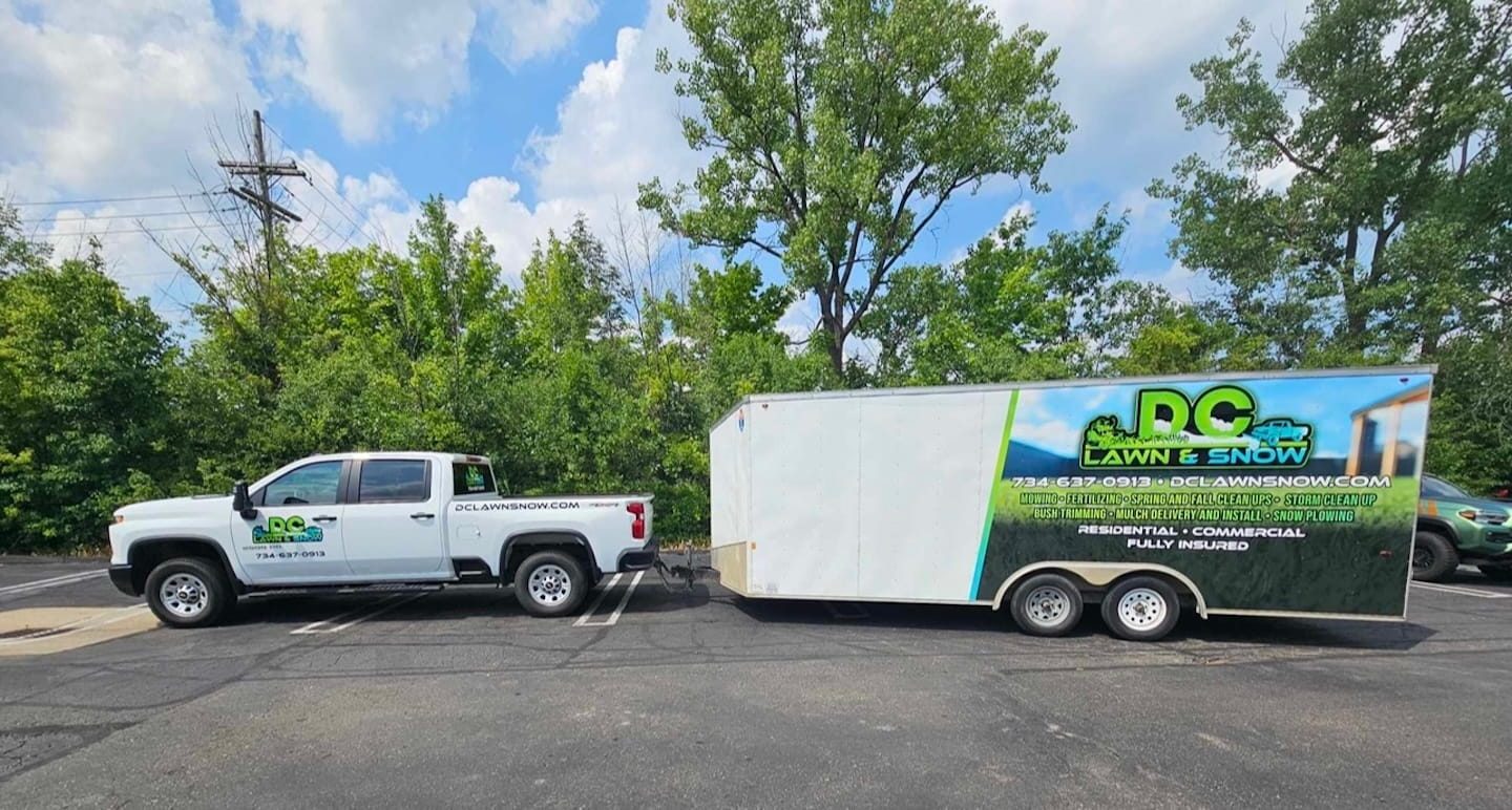 DC Lawn and Snow truck and enclosed trailer in Michigan